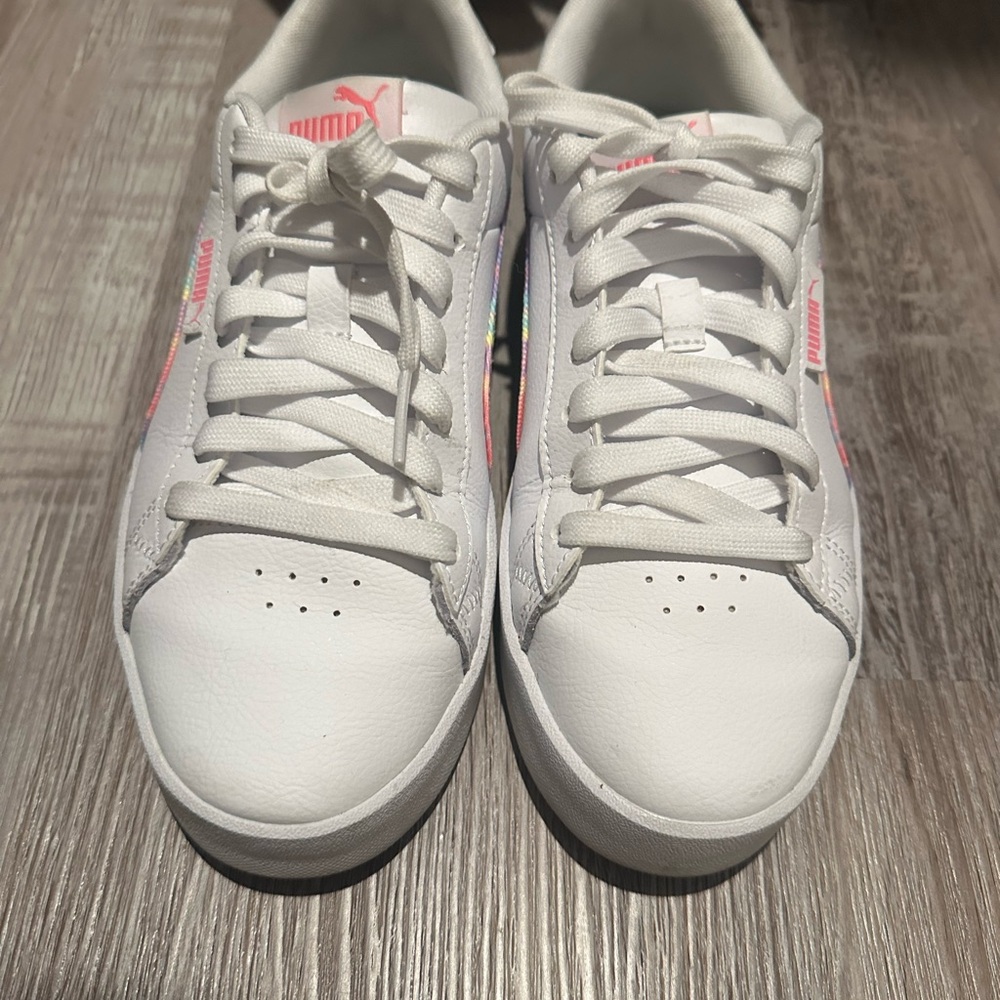 Puma White Sneakers with Pink and Iridescent Details